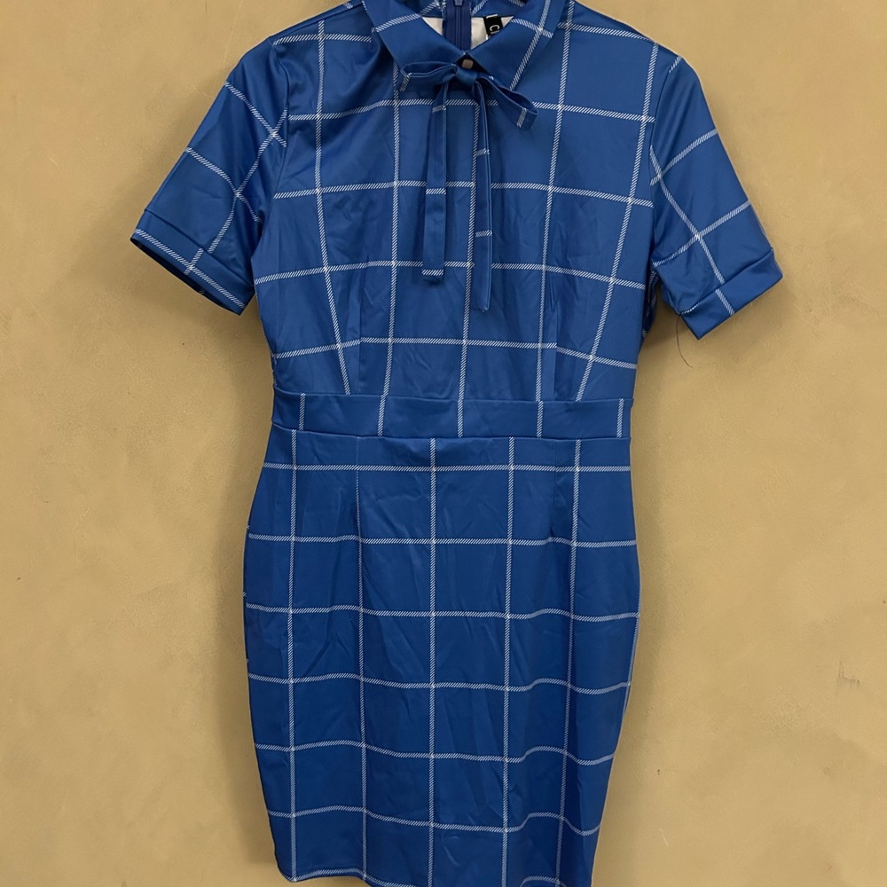 CBR Blue Sheath Mini Dress with Peter Pan Collar with bow tie